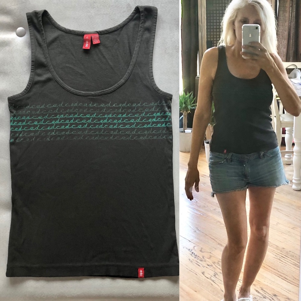 EDC Logo Brown Ribbed Tank Top